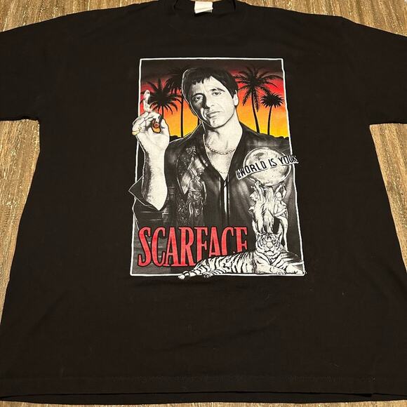 Men's Pro Team Scarface Double Sided Graphic Heavyweight T-Shirt Black, 3XL - Picture 1 of 7